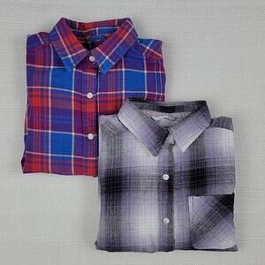 Tractr fleece pearl snap plaid shirt bundle L(14/16)‎